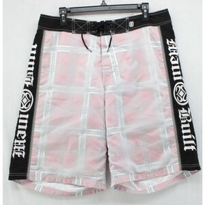 Maui Built Board Shorts Men Size 34 White Red Black Plaid Surfing Beach  Preppy